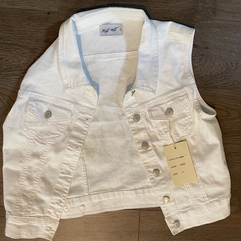 Blue Age white denim vest sleeveless denim jacket